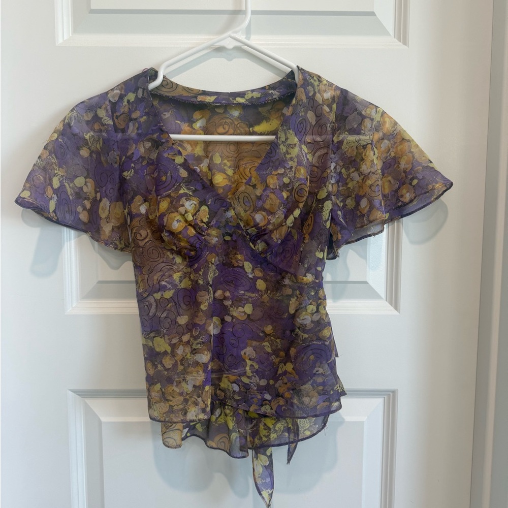 Sheer Purple Floral Wrap Top for Women